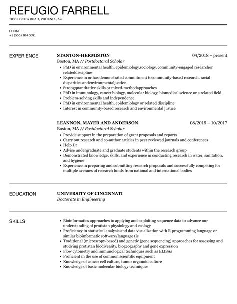 Postdoctoral Scholar Resume Samples | Velvet Jobs