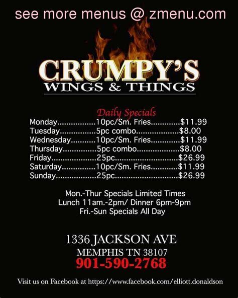Online Menu Of Crumpy S Hot Wings Restaurant Memphis Tennessee Zmenu