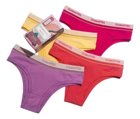 Kit Calcinhas Cotton Personalizada Diamantes Lingerie Parcelamento Sem Juros