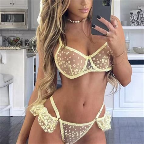 Black Bra Set Women S Lingerie Set Fishnet Hollow Out Long Sleeve Bra And Panty Set Mesh Panties