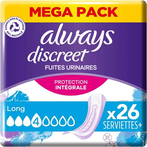 Always Discreet 26 Serviettes Hygiéniques Incontinence Femme Long 4