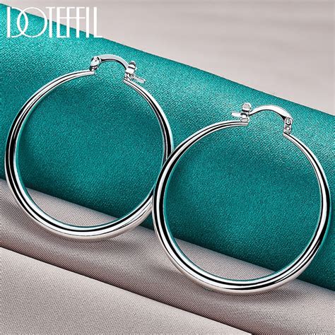 DOTEFFIL 925 Sterling Silver 40mm Round Smooth Big Circle Hoop Earrings