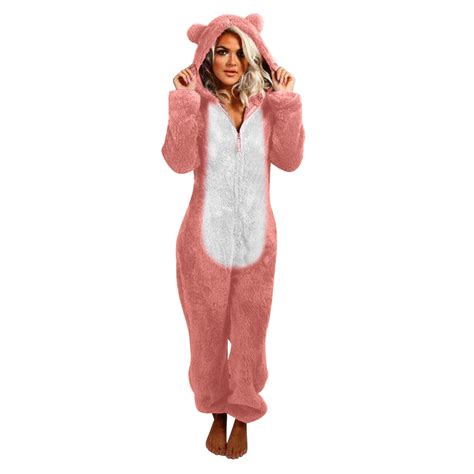 HuaLeiMao Women One-piece Pajamas Bear Onesies Winter Pajamas Loose