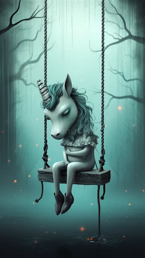 Unicorn Sitting On A Swing Isolated And Alone Stock Illustration