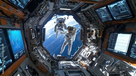 international space station astronauts floating