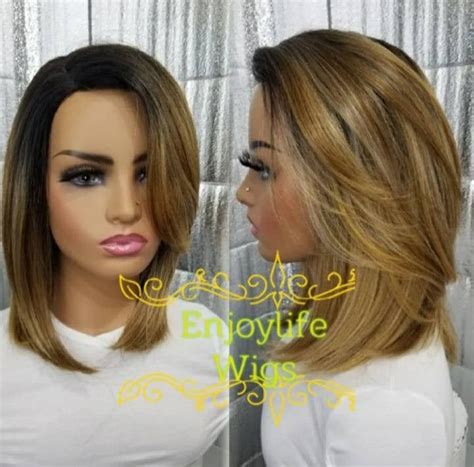 Honey Blonde Baylage Highlighted Bob Wig Etsy Blonde Bob Wig Honey Blonde Short Bob Wigs
