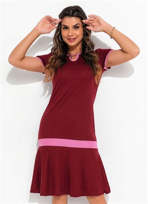 Vestido Bordô Babado Moda Evangélica Queima de Estoque