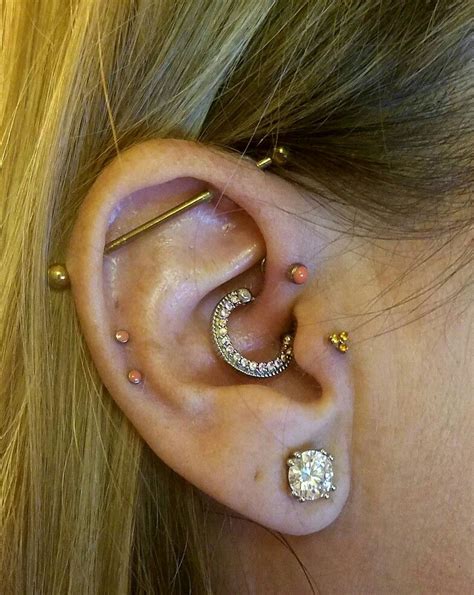 Industrial Daith Forward Helix Tragus And Double Helix Piercings