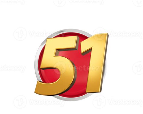Gold Number 51 Gold Number Fifty One On Rounded Red, 3d illustration ...