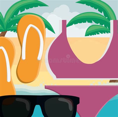 Woman Bikini Flip Flops Stock Illustrations Woman Bikini Flip Flops Stock Illustrations