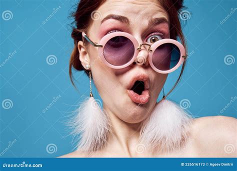Joyful Woman Naked Shoulders Emotions Studio Fashion Posing Stock Image Image Of People