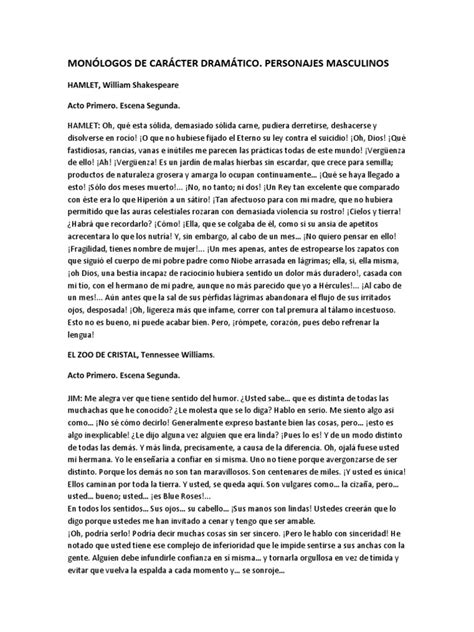 Textos De Los Monólogos Y Poemas 1 Pdf William Shakespeare Amor