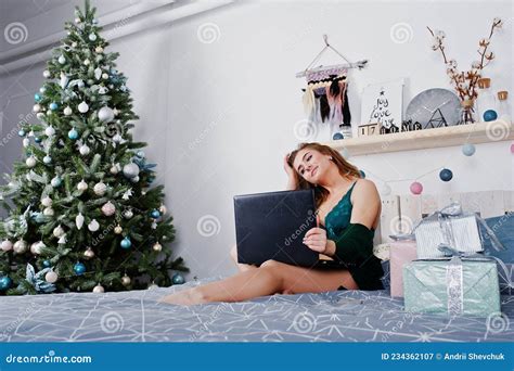 Blonde Model In Green Lingerie Stock Image Image Of Christmas Girl