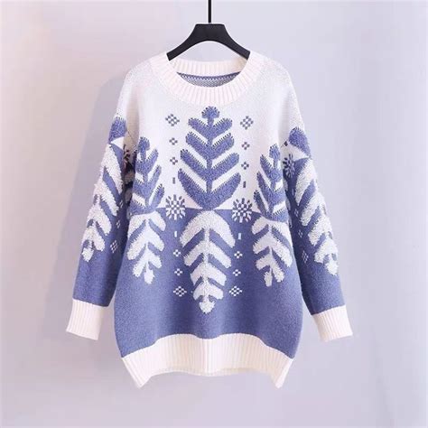 Winter Snowflake Sweaters Christmas Sweater Long Tops Soft Pull Jumpers