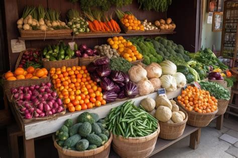 Premium Ai Image Vegetable Stand With Variety Of Fruits And