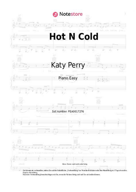Hot N Cold Katy Perry Noten Pdf Einfach Klavier Note Store De Klavier Einfach Sku Pea
