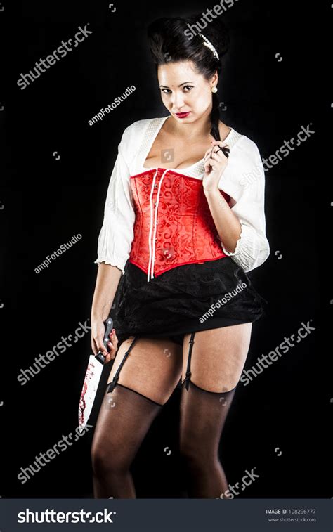 Sexy Brunette Red Corset Red Heels Stock Photo 108296777 Shutterstock