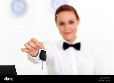 Car Rental Company Employee Hand Over Car Key To Client Stock Photo Alamy
