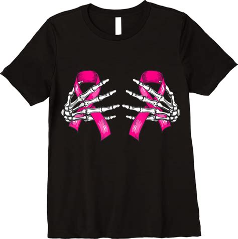 Perfect Boob Skeleton Hand On Breast Cancer Ribbon Halloween Womens T