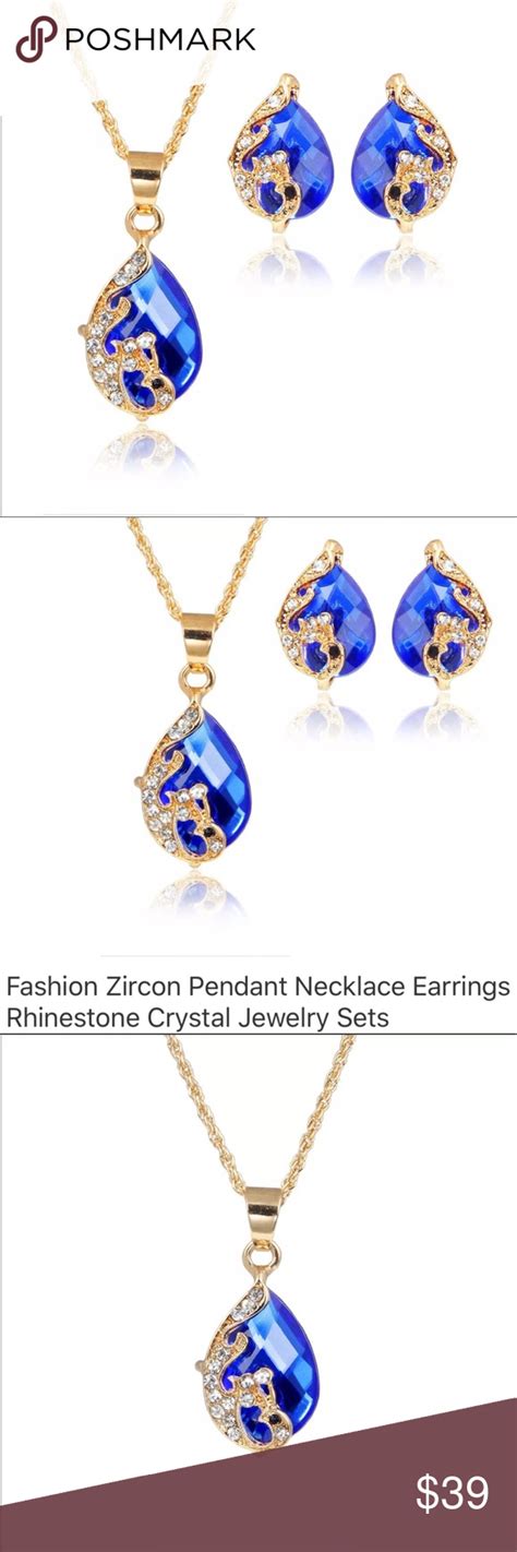 New Blue Crystal Zircon Necklace Earrings Jewelry Jewelry Earrings