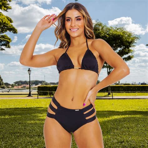 Biquíni Curtininha bojo Calcinha Cintura Alta Hot Pant 3 tiras laterais Shopee Brasil