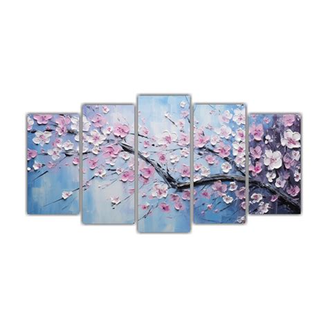 Pinturas De Arte De Pared Multicolor Con Flores De Cerezo Set Artes