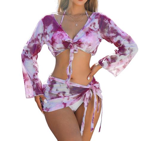 Utsjkr Fashion Tie Dye Bathing Suits Women Piece Brazilian Bikini Sets Self Tie Crop