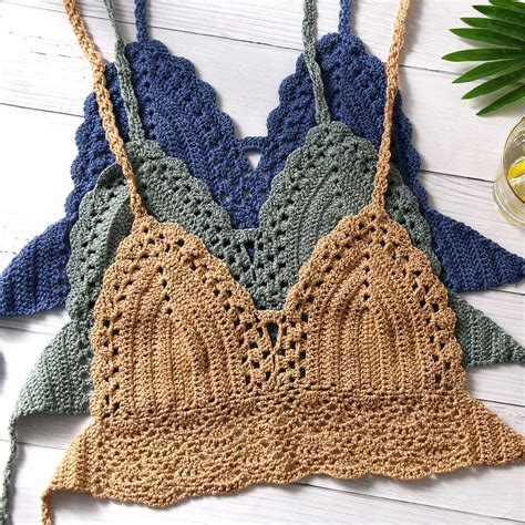 New Sexy Bikini Crop Top Women Crochet Boho Beach Camisoles Bikini Bralette Halter Cami Knitted