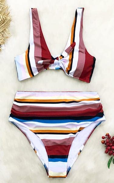 Colorful Stripe High Waisted Bikini Bestfashionhq