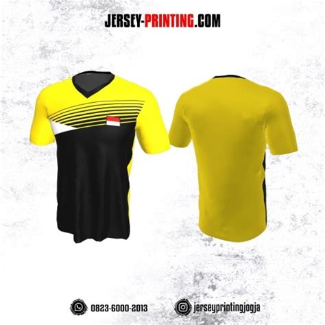 Jersey Badminton Kuning Hitam Putih Motif Garis Jersey Printing