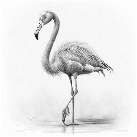 Pencil Sketch Cute Flamingo Bird Drawing Picture Ai Generated Premium