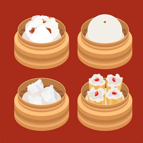 Dim Sum Y Bolas De Masa Hervida Vector Premium