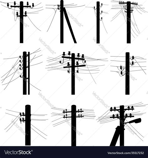 Set silhouettes power line poles Royalty Free Vector Image