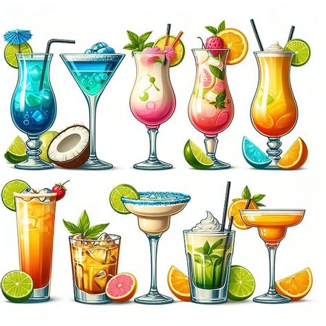 Un Dibujo De Diferentes Bebidas Incluidos C Cteles Frutas Y Limas