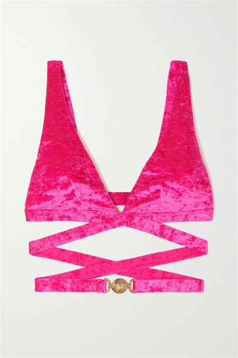 Versace Medusa Biggie Stretch Velvet Bikini Top Editorialist