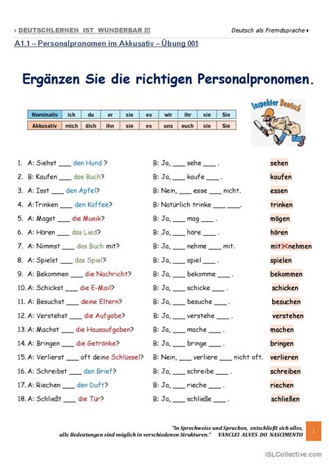 A1 Personalpronomen Im Akkusativ Deutsch Daf Arbeitsblätter Pdf And Doc