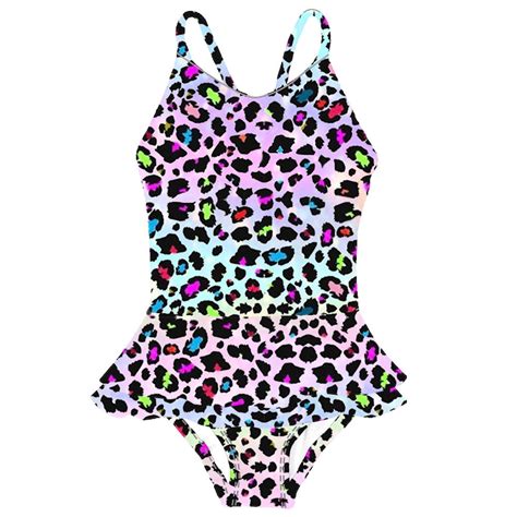Baby Girl One Piece Swimsuit Sleeveless Colorful Leopard Print Ruffles Bikini Bathing Suit Size