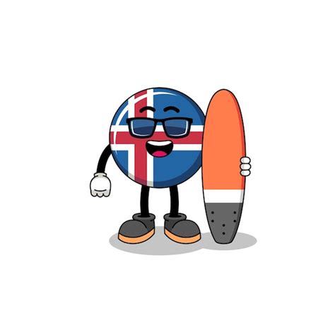 Premium Vector Mascot Cartoon Of Iceland Flag As A Surfer