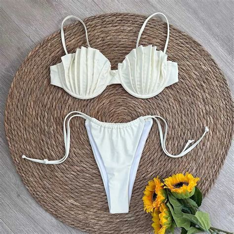 Kad N Mikro Bikini Seti Plaj Havuzu I In Seksi Shell Thong Brezilya Mayo Yi Tl Dhgate