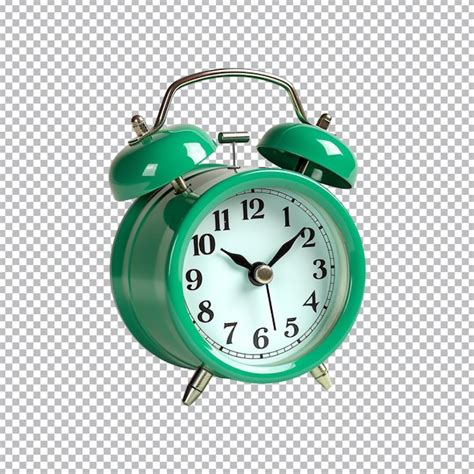Зеленый будильник на прозрачном фоне | Премиум PSD Файл