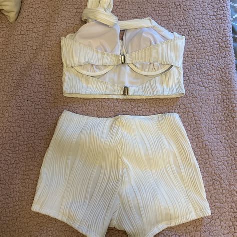 White Patterned Bikini Set Top Small DD Bottom Depop