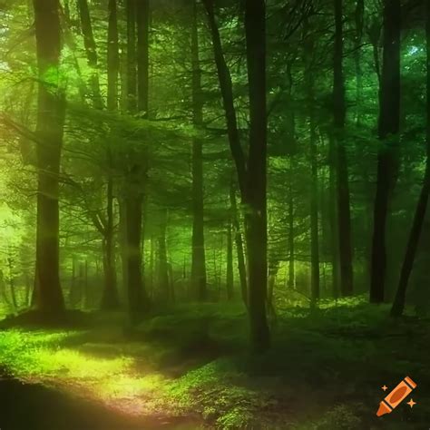 Captivating Image Of A Lush Green Forest With Sunlight Filtering