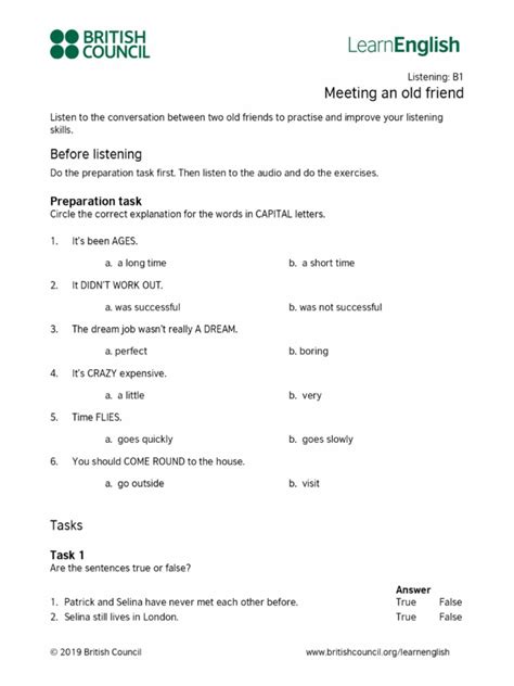 Latihan Meeting An Old Friend Learnenglish Listening B1 Meeting An