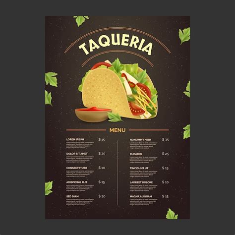 premium vector realistic taqueria menu template