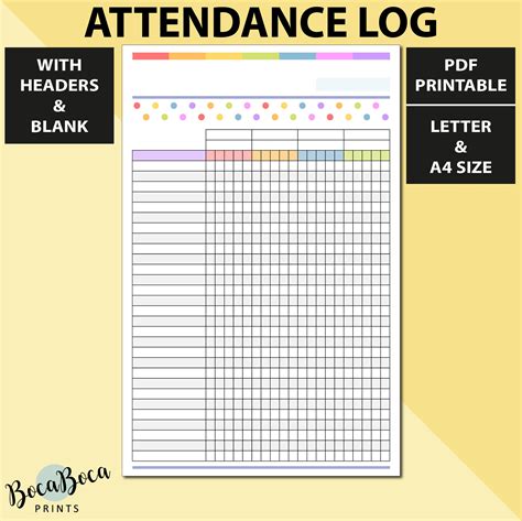 printable attendance log templates  teachers  students