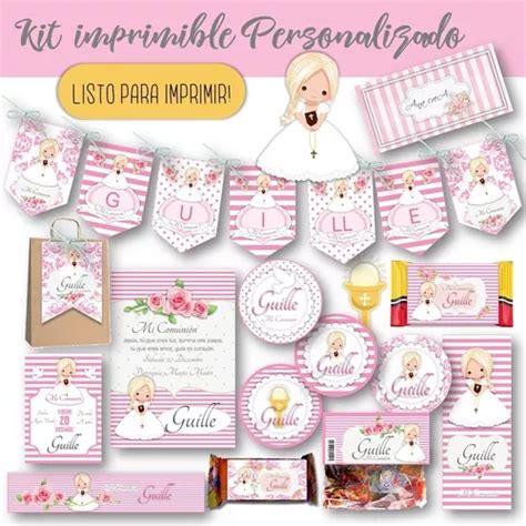 Kit Imprimible Comunión Nena Mod 5 Personalizado Candy Bar en venta en