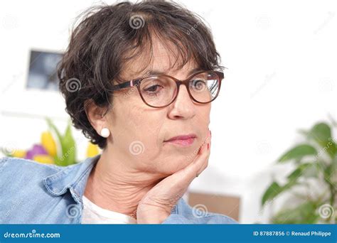 Portrait Of Brunette Mature Woman With Glasses Stock Photo Image Of Happiness Mature