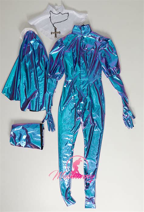 Halloween Gothic Lingerie Shiny Bodysuit And Necklace Sisters Sexy Nun Costume Top Quality