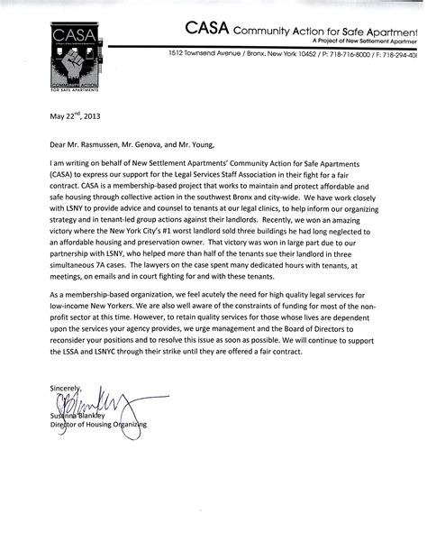 casa letter  support legal services staff association uawnolsw