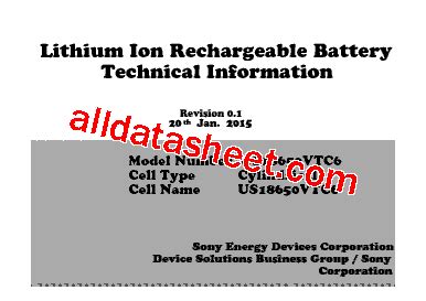 US18650VTC6 Datasheet(PDF) - Sony Corporation